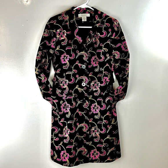 Nine West Black Floral Print Coat